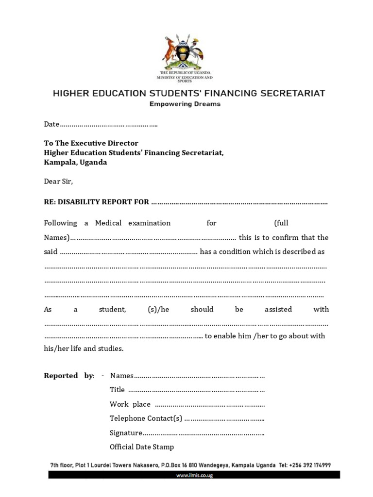 Disability Report for Student Assistance | PDF