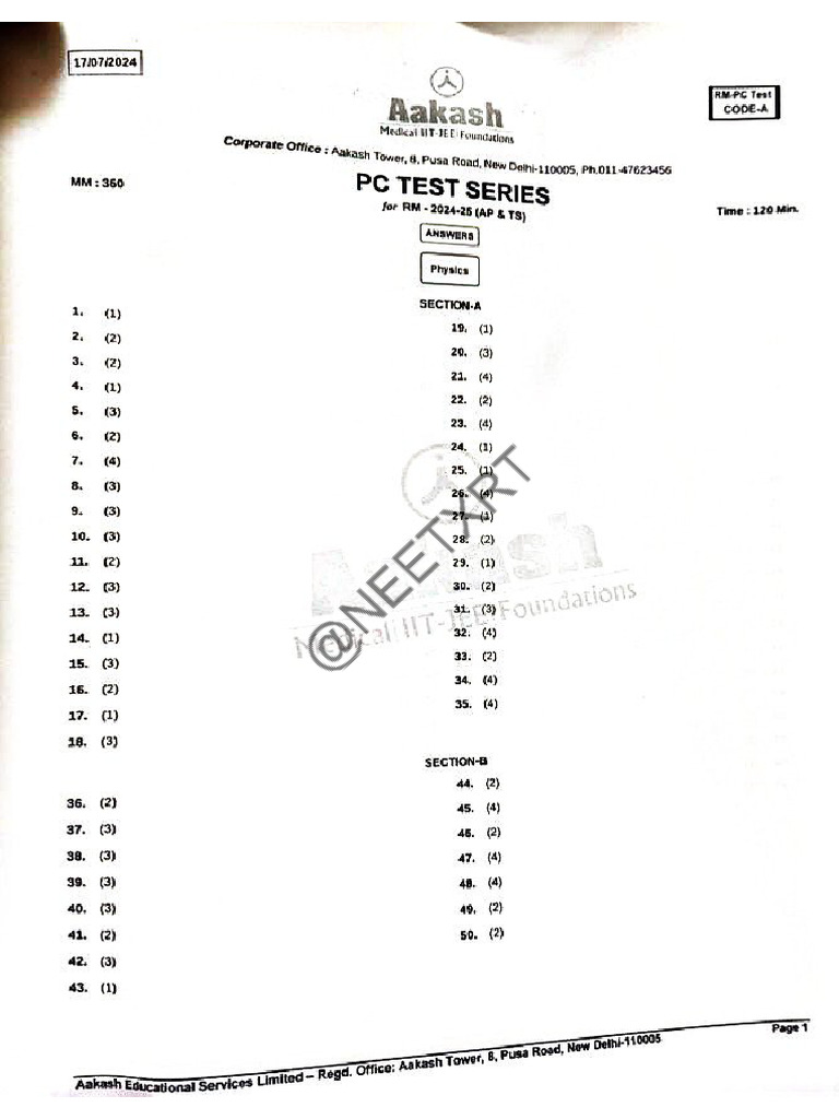 PC 01 Phase 02 RM Answer Key 24-25 | PDF