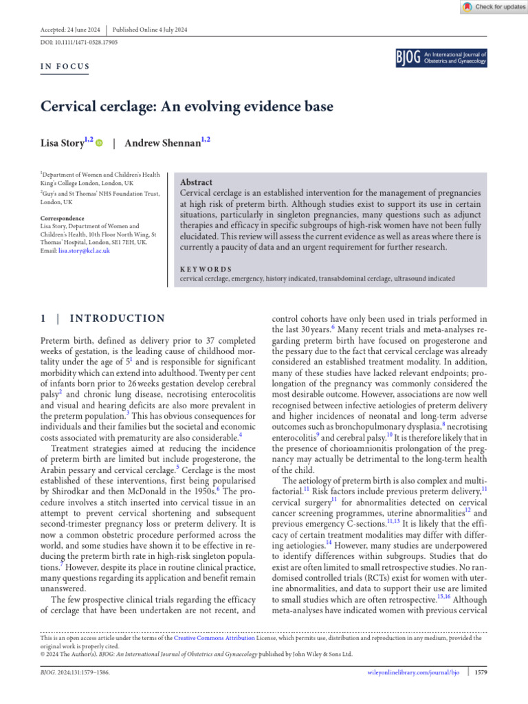 BJOG - 2024 - Story - Cervical Cerclage An Evolving Evidence Base | PDF ...