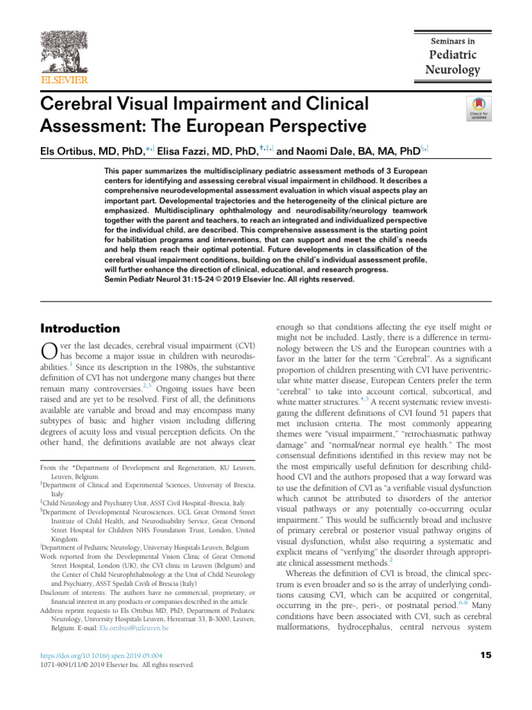 Assessing Cerebral Visual Impairment in Children | PDF | Visual Acuity ...