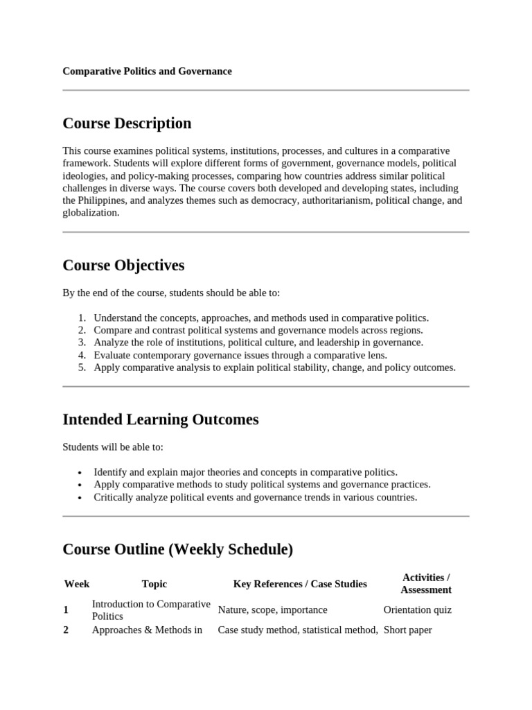 Comparative Politics Course Overview | PDF | Governance | Forms Of ...