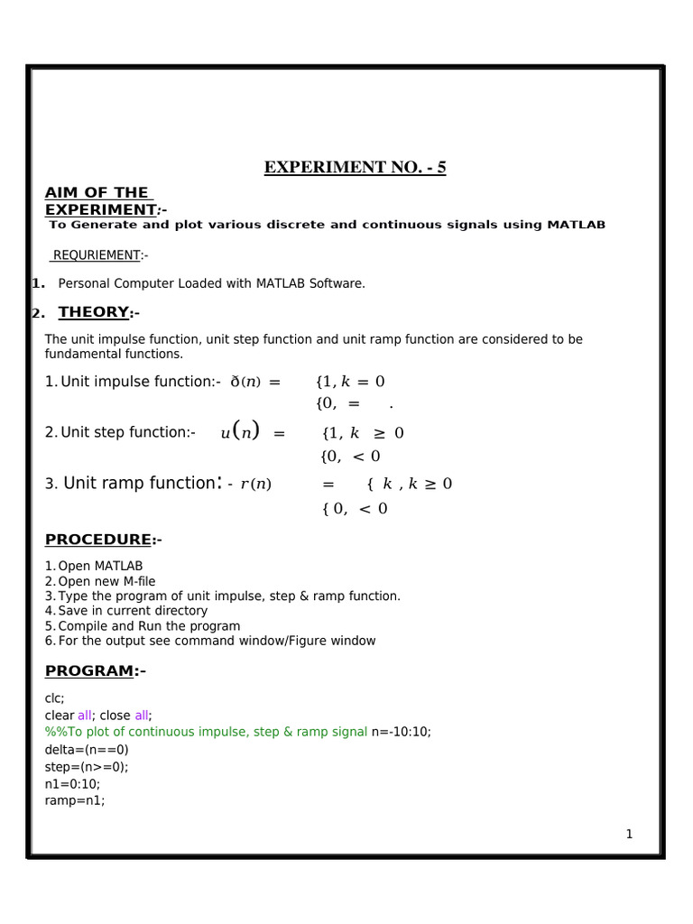 MATLAB Signal Generation Experiment | PDF