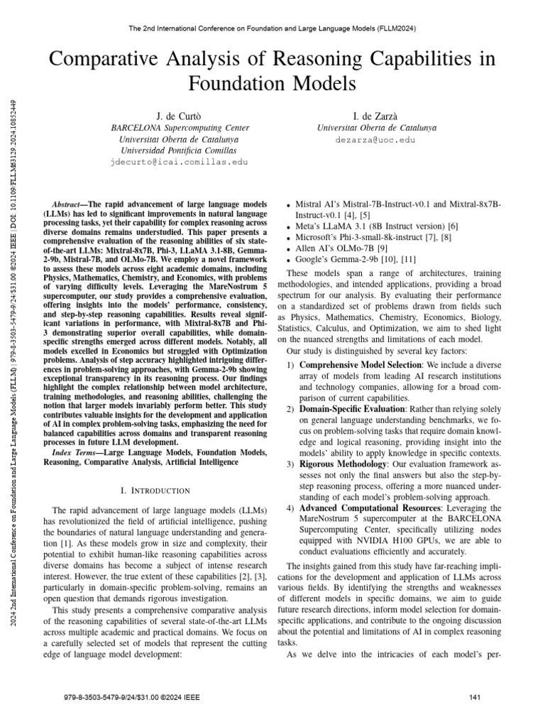 Comparative Analysis of Reasoning Capabilities in Foundation Models ...