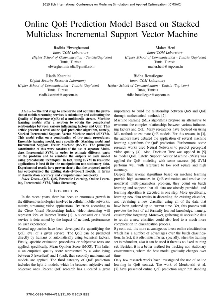 2019 Online QoE Prediction Model Based On Stacked | PDF | Support ...