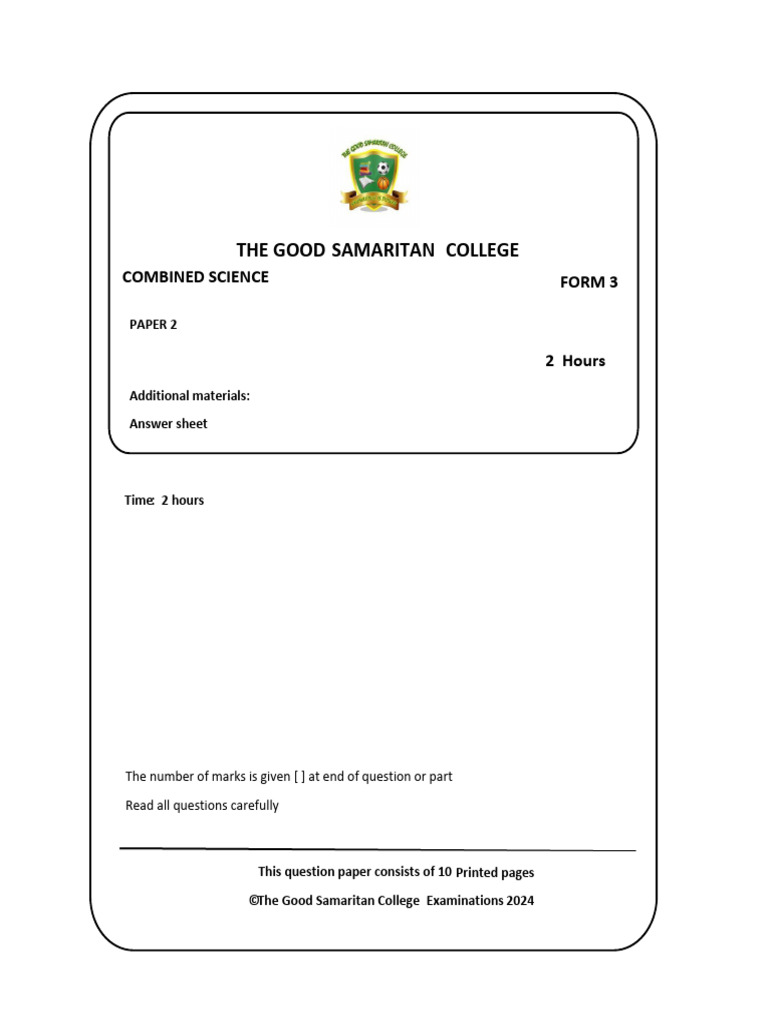 Form 3 Combined Science Exam Paper | PDF | Chemical Reactions | Acid