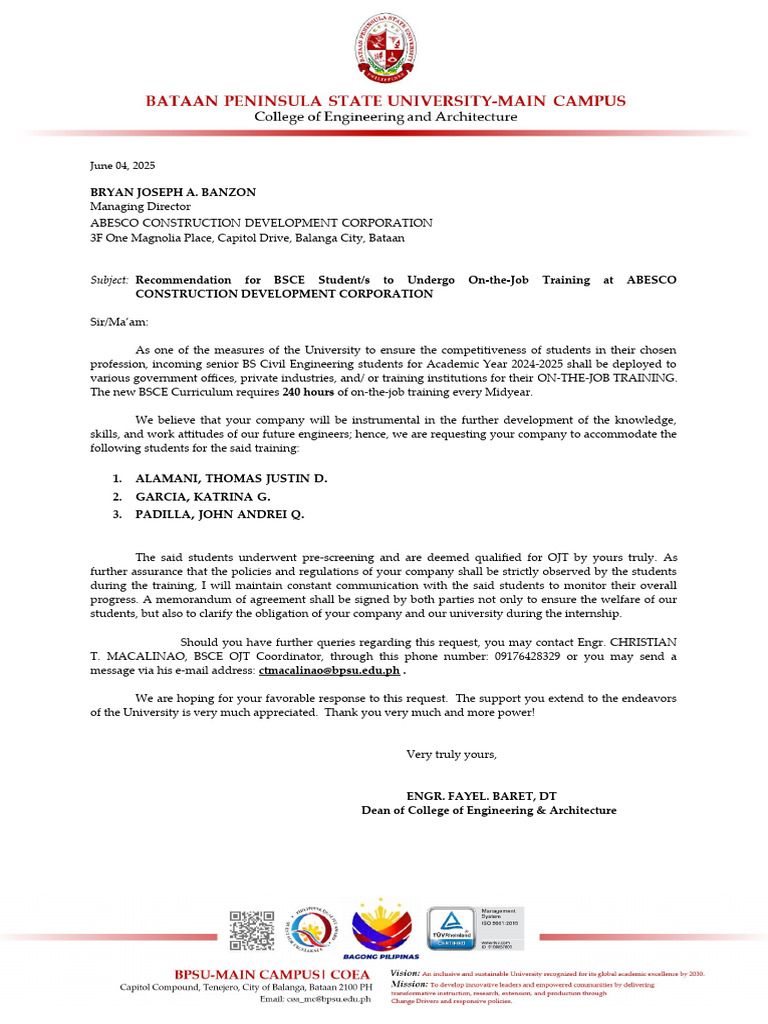2.ojt-Recommendation Letter | PDF