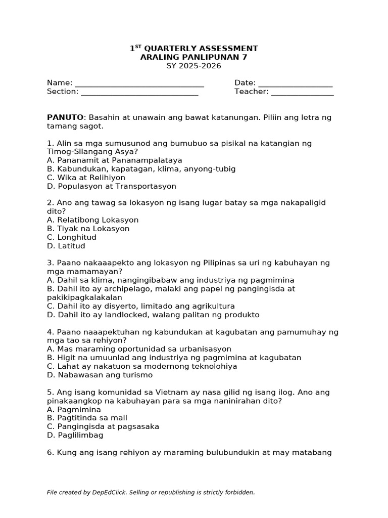 AP 7 - 1st Periodic Test - Depedclick | PDF