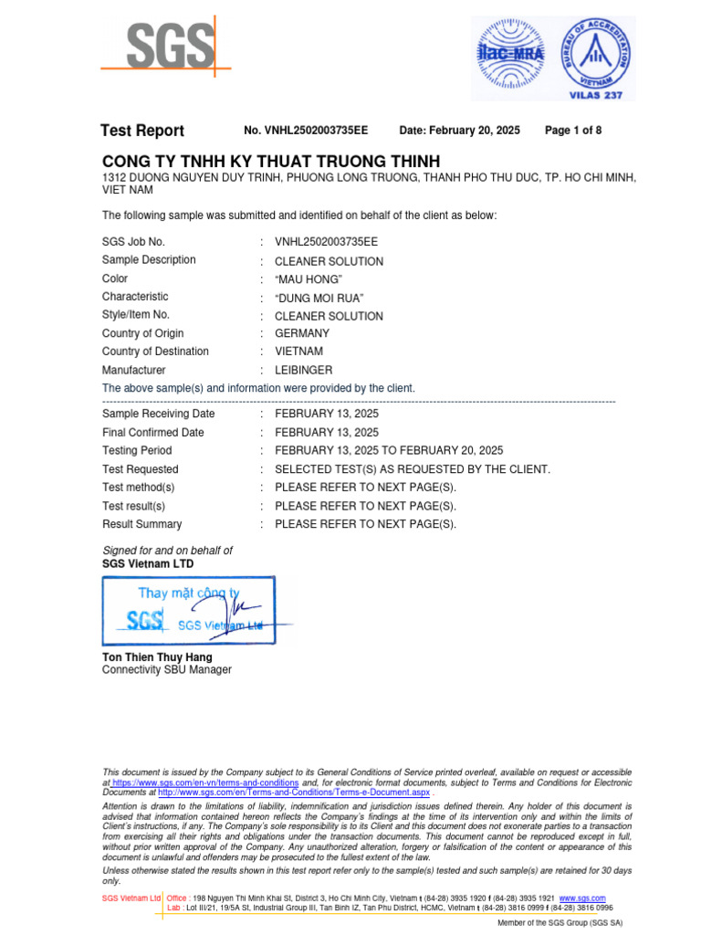 Cleaner Solution Test Report Summary | PDF | Nitric Acid | Hydrochloric ...