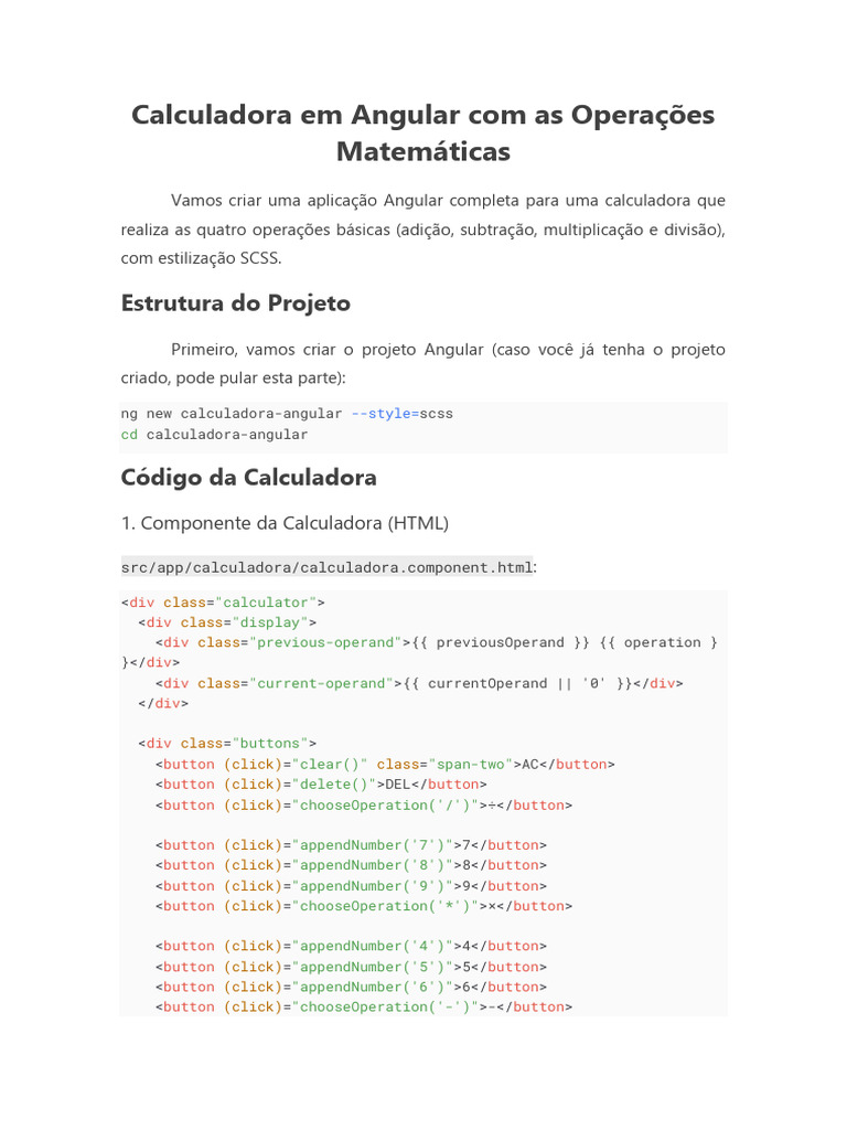 Calculadora Angular: Operações Básicas SCSS | PDF | Matemática ...