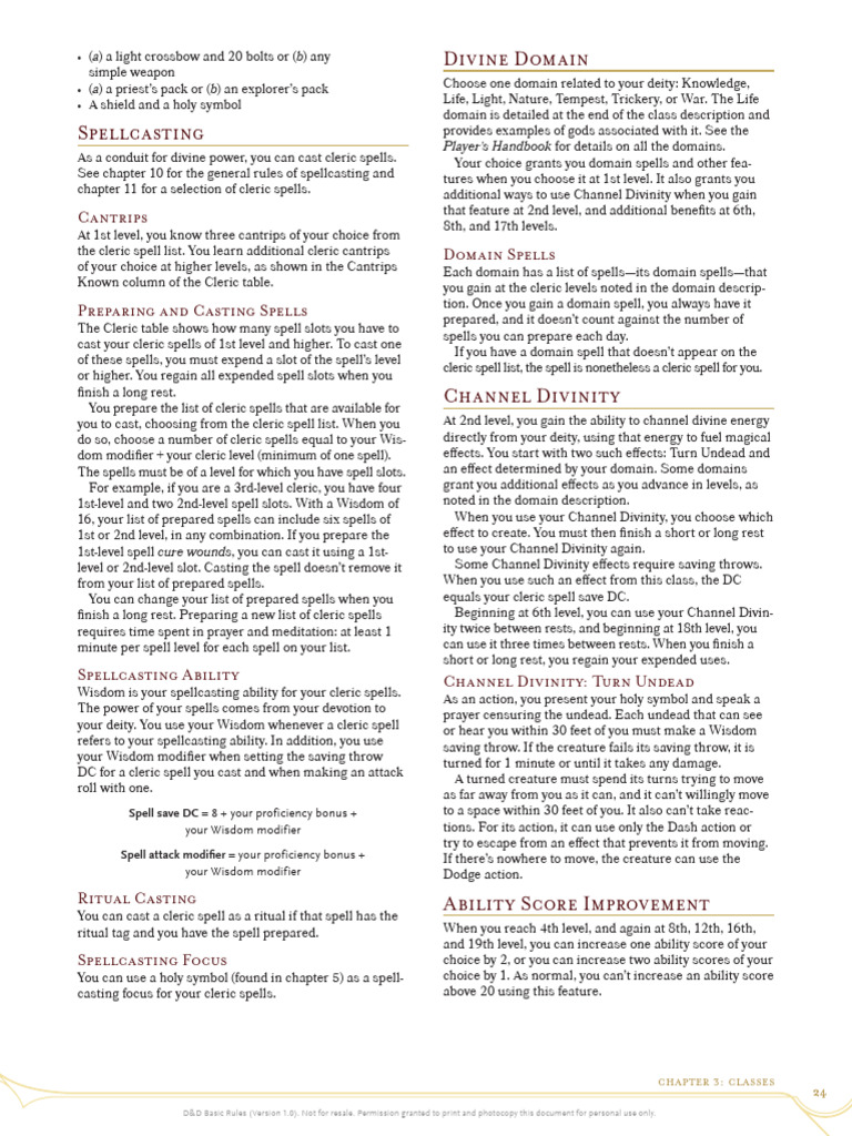Cleric Class Features and Spellcasting | PDF | Dungeons & Dragons ...