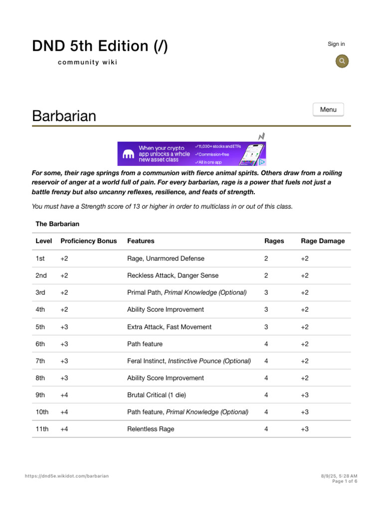 Barbarian Rage Damage Overview 5E | PDF | Gary Gygax Games | Dungeons ...