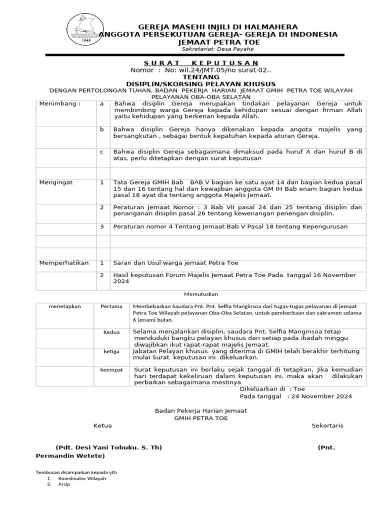 Disiplin Pelayanan GMIH Petra Toe | PDF