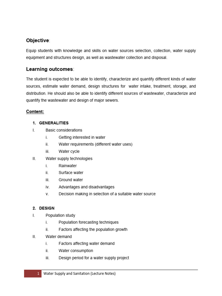 Water Supply and Sanitation Overview | PDF | Water | Groundwater