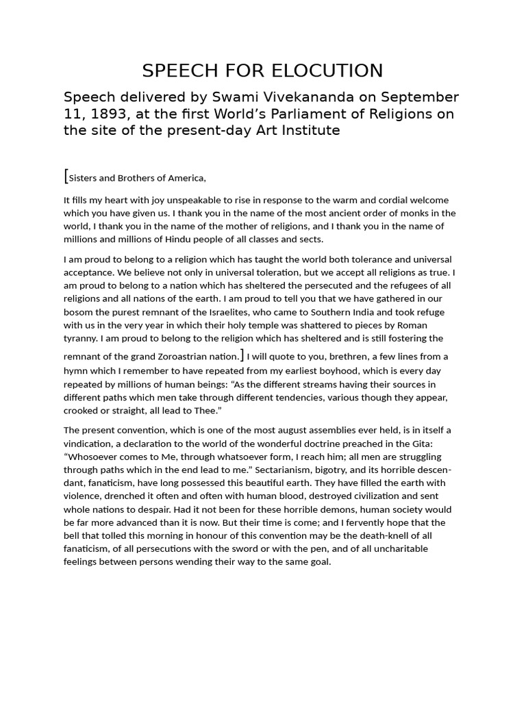 Speech For Elocution | PDF | Spirituality | Religious Faiths