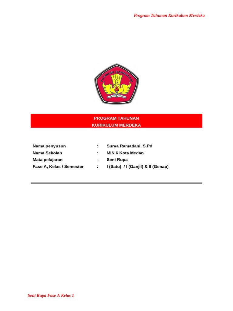 Rencana Pembelajaran Seni Rupa Kelas 1 | PDF
