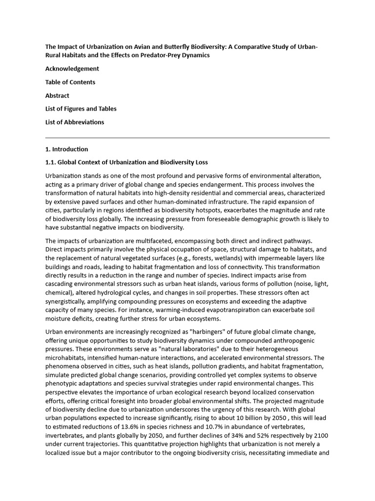 Urbanization's Effects on Bird and Butterfly Biodiversity | PDF ...
