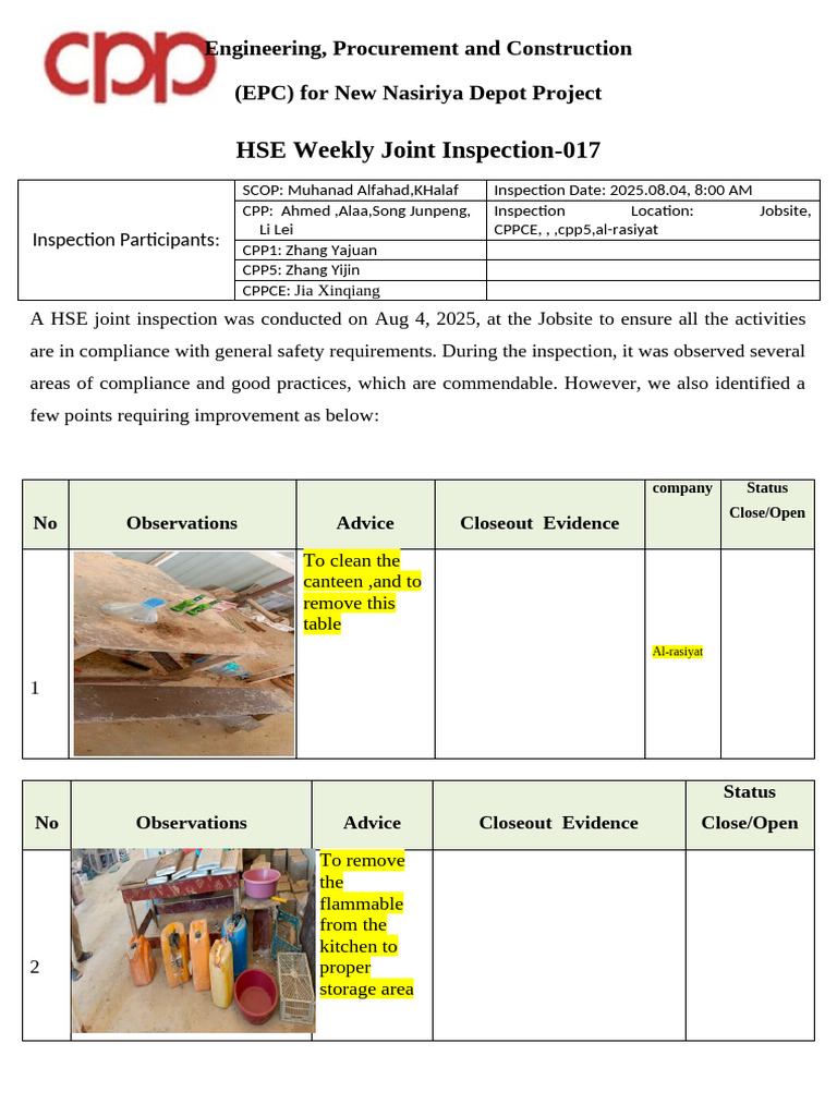 HSE Weekly Joint Inspection (04!08!2025-0017 | PDF | Engineering | Safety