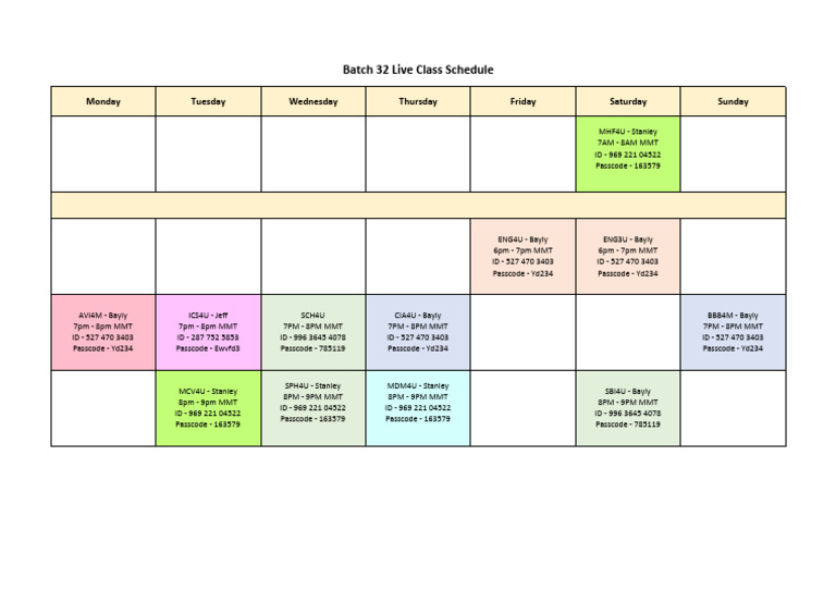 Batch 32 Live Class Schedule | PDF