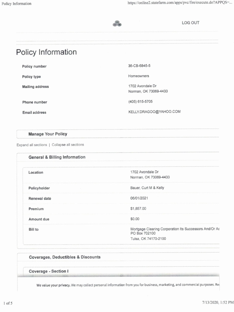 Homeowner's Policy Statement | PDF