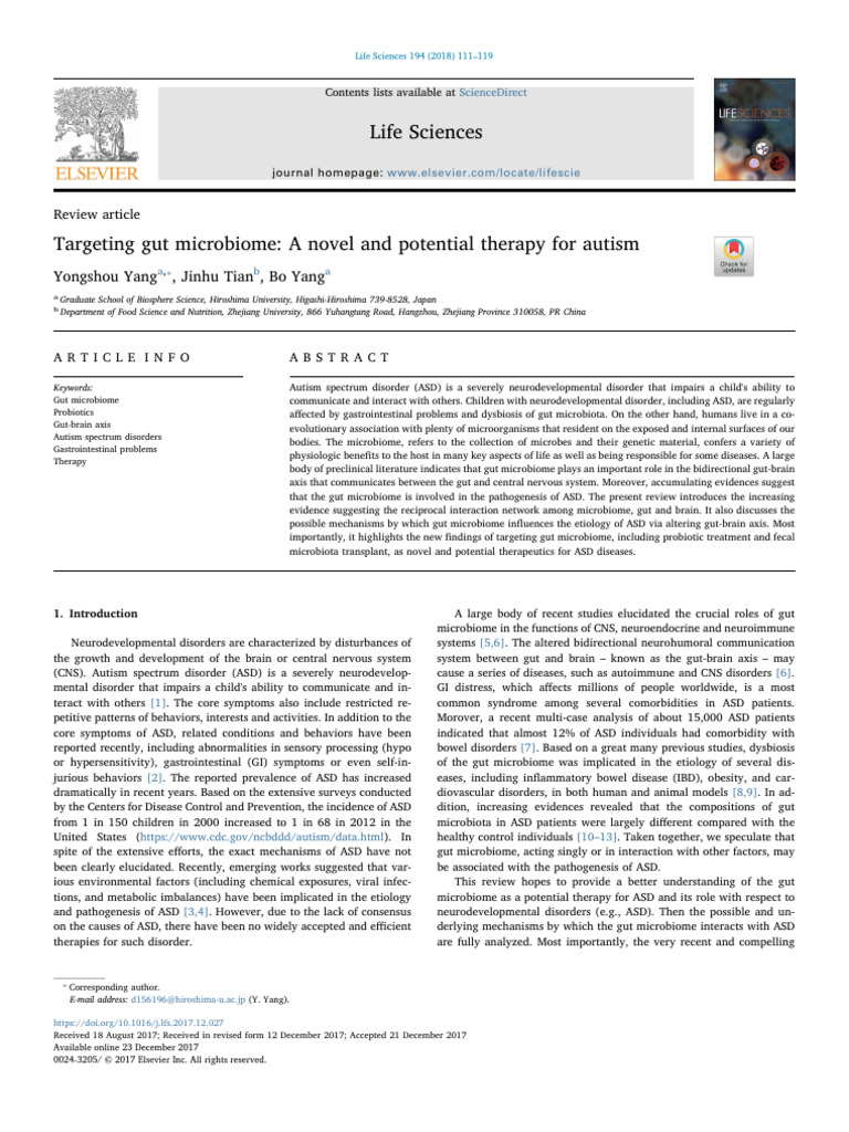 Gut Microbiome Therapy for Autism | PDF | Gastrointestinal Tract | Biology