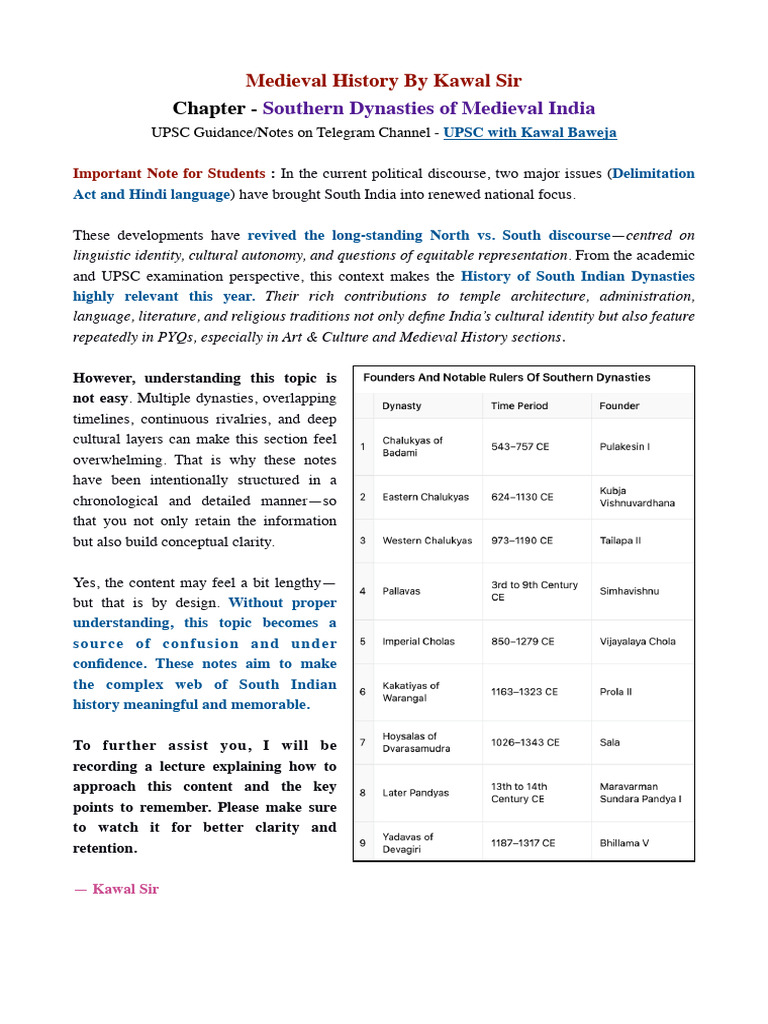 Southern Dynasties of Medieval India | PDF