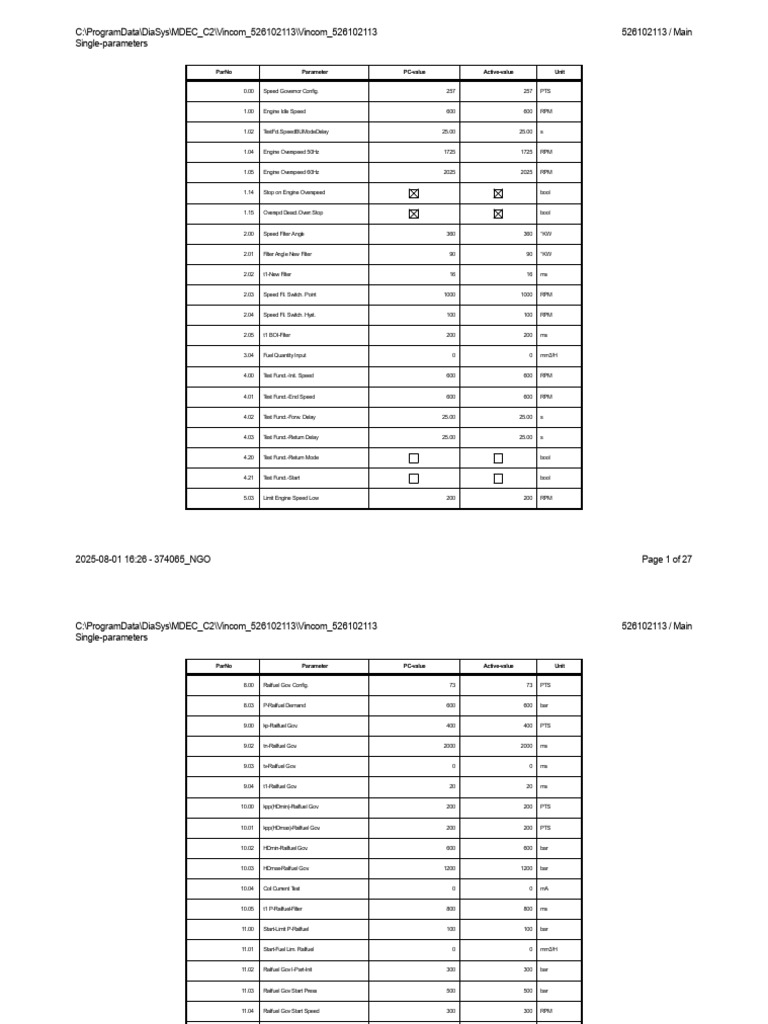 Engine Parameter Configuration Data | PDF | Machines | Vehicle Parts