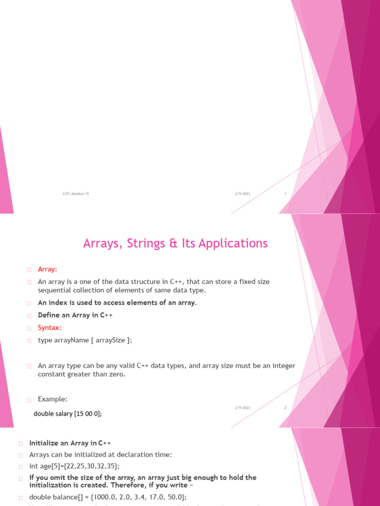 C++ Arrays and Strings Overview | PDF | Parameter (Computer Programming ...