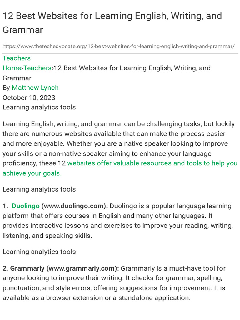 Top 12 Websites for Learning English | PDF | Vocabulary | English As A ...
