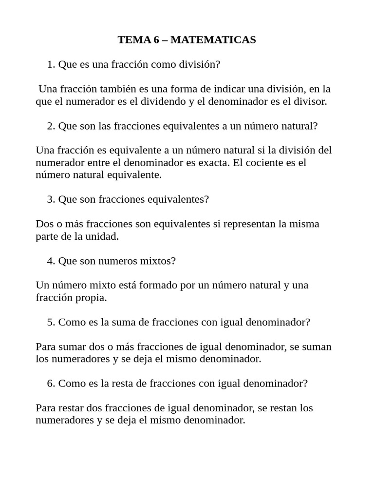 Tema 6 Mat 5 Primaria Resumen | PDF