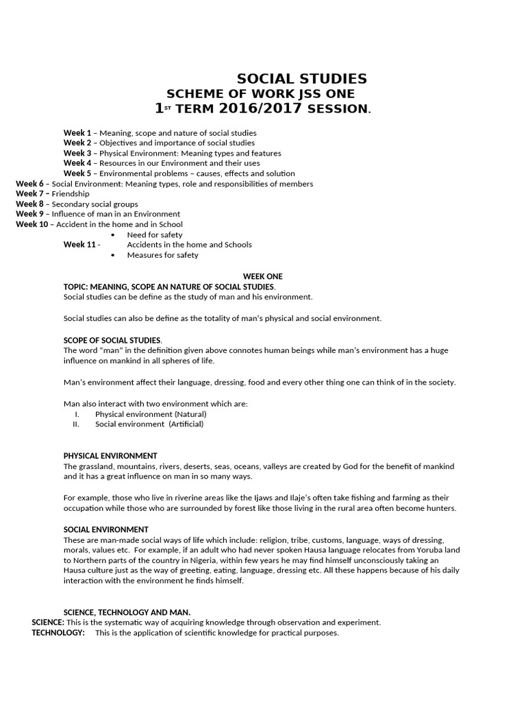 Jss1 First Term Social Studies | PDF | Family | Wound