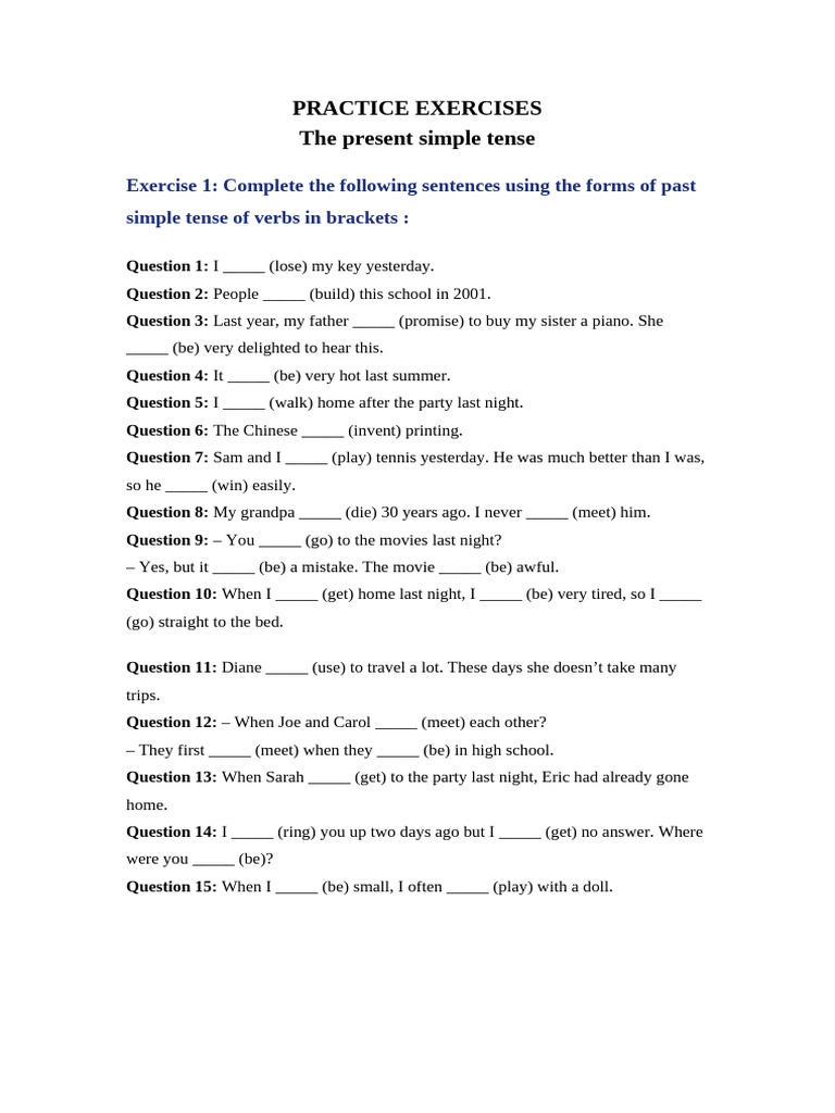 Exercises Session 2 (24.07) | PDF | Question | Grammar