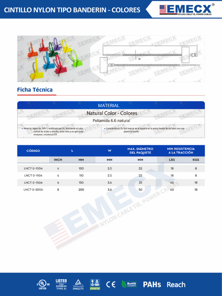 FICHA TECNICA Cintillo Nylon Tipo Banderin Colores 1 | PDF