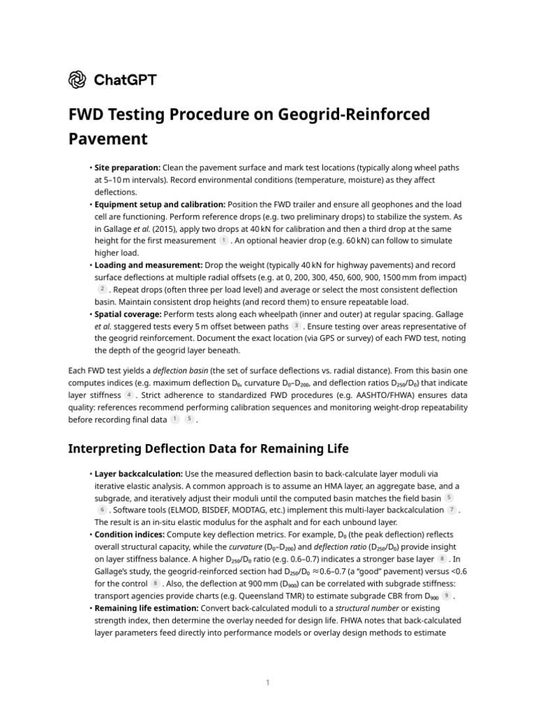 FWD Testing Procedure on Geogrid-Reinforced Pavement | PDF
