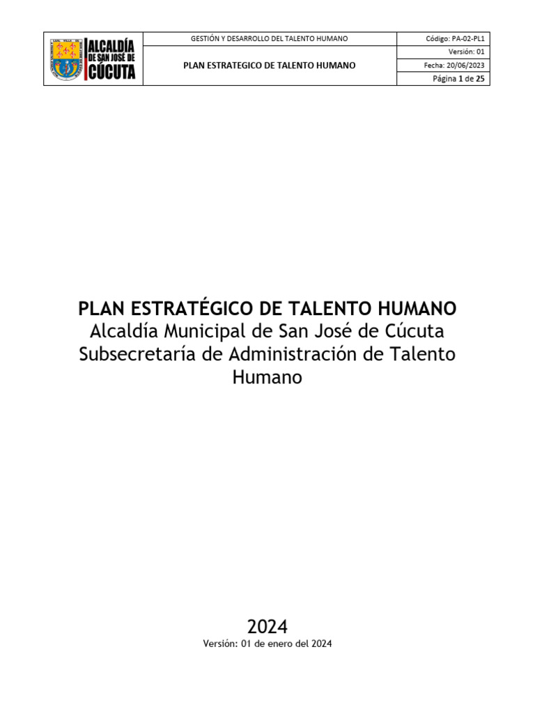 Plan Estratégico de Talento Humano 2024 | PDF | Planificación ...