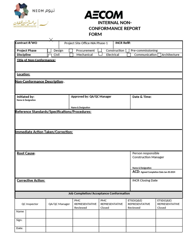 Internal Non-Conformance Report Form | PDF