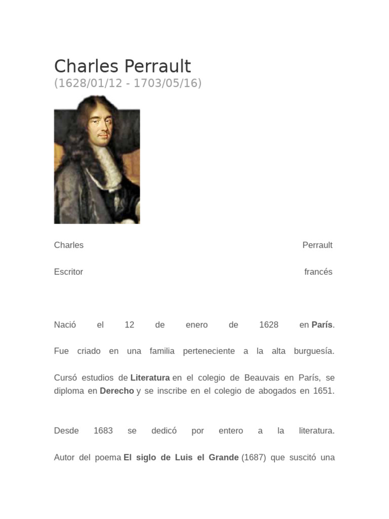Vida y obras de Charles Perrault | PDF | Charles Perrault | Folklore