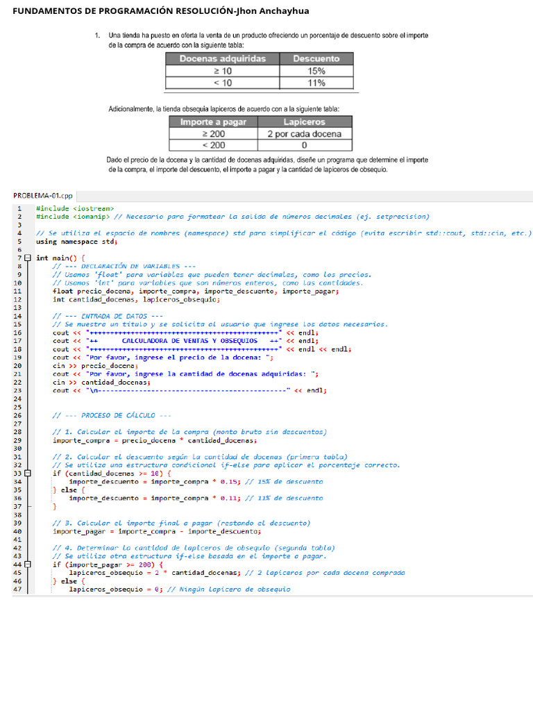 Problemas para Programacion C++ Resolución1 | PDF