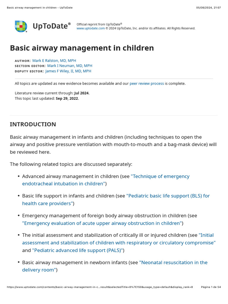 Pediatric Airway Management Basics | PDF | Respiratory System | First Aid