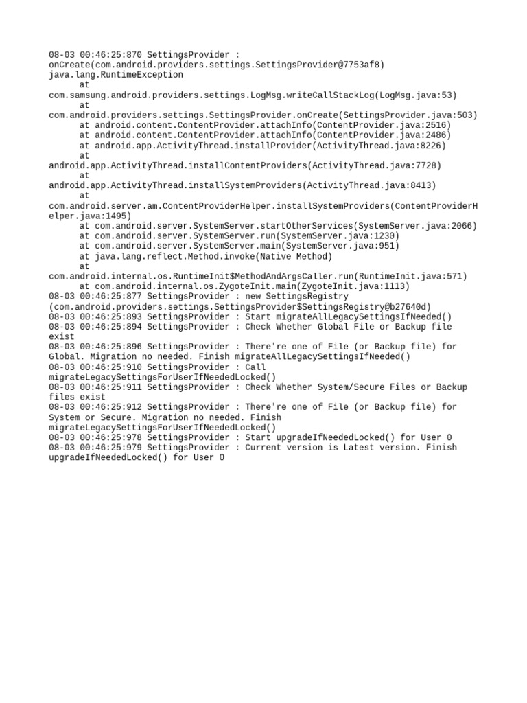 Samsung SettingsProvider Migration Log | PDF