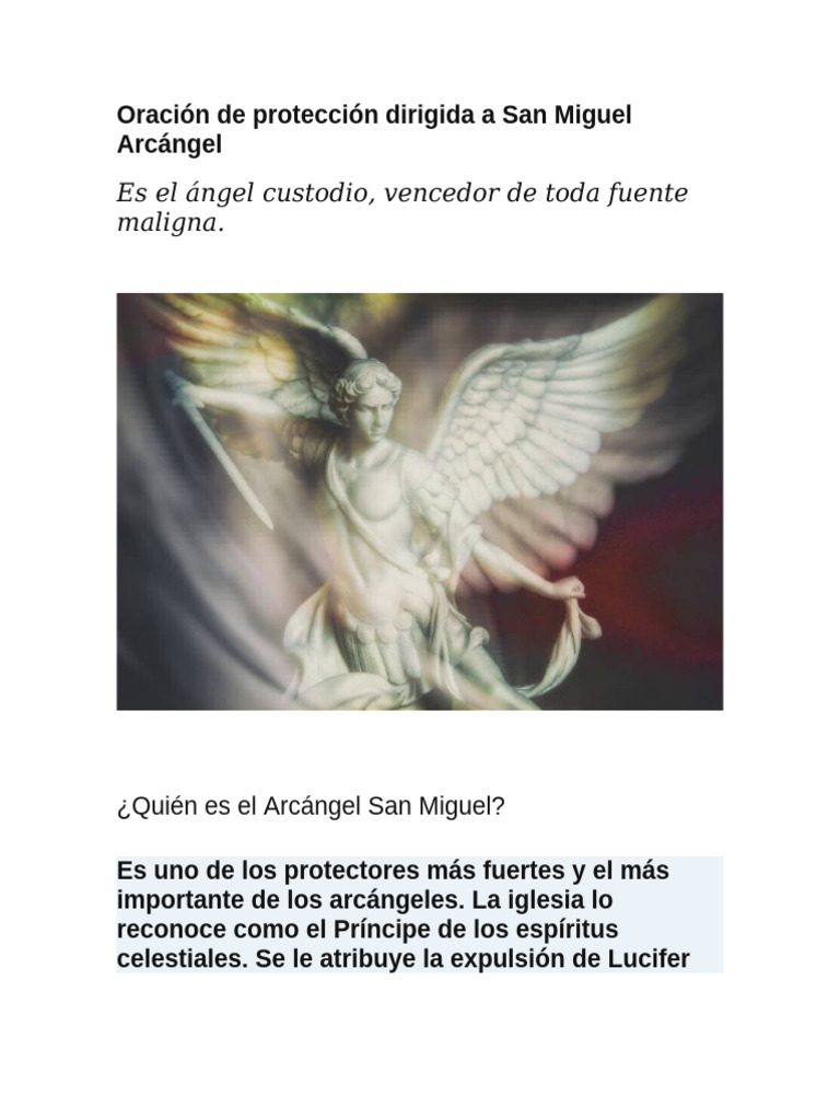 Oración a San Miguel Arcángel para Protección | PDF | Miguel (Arcángel ...