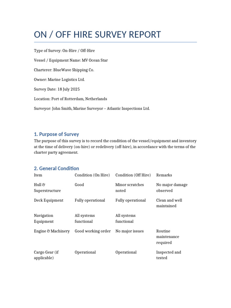 Rotterdam On/Off Hire Survey Report | PDF | Shipping | Water Transport