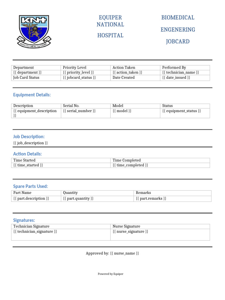 Biomedical Equipment Job Card Details | PDF