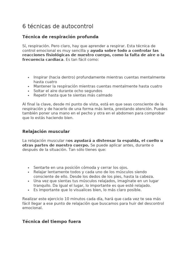 Técnicas de autocontrol emocional | PDF | Las emociones | Salud mental