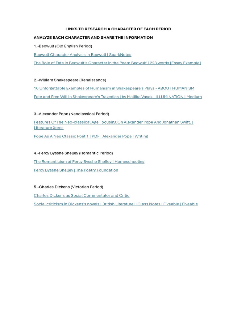 Links To Research A Character of Each Period | PDF