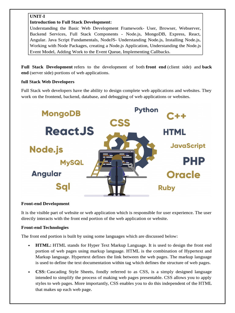 FSD Unit I &II | PDF | Angular Js | Internet & Web