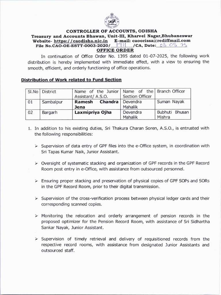 Work Distribution Order for GPF Management | PDF