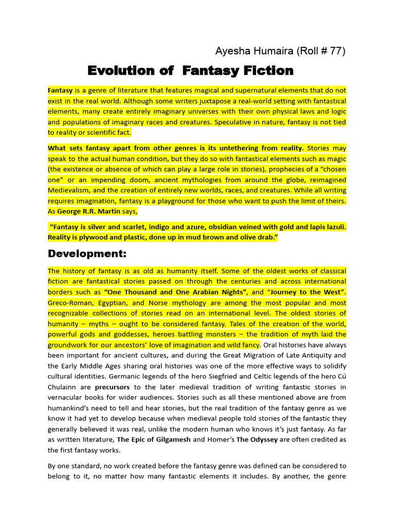 Evolution of Fantasy Fiction | PDF | Fantasy | Fantasy Literature