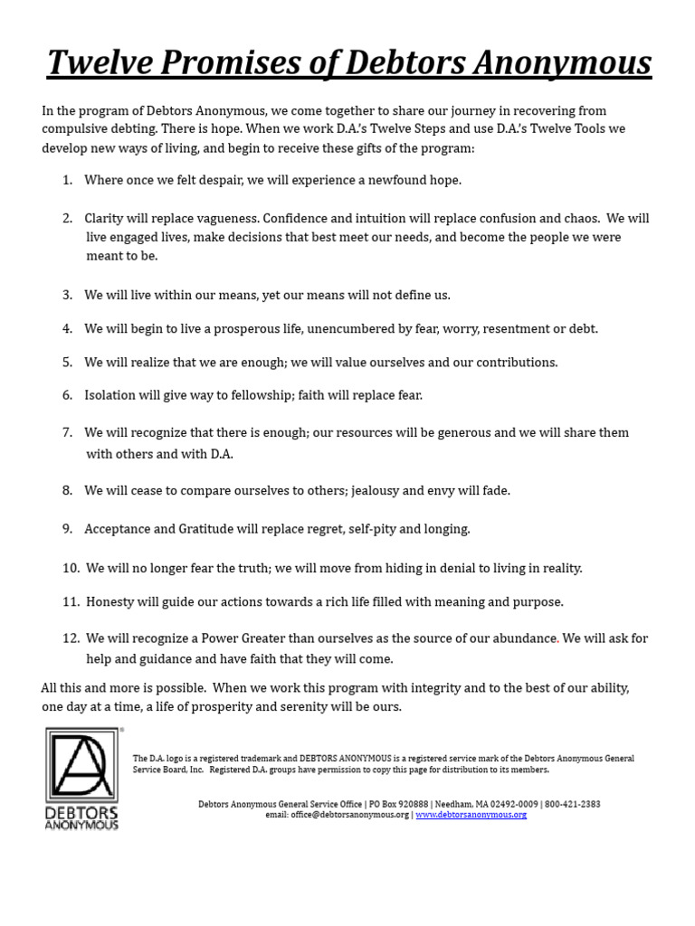 Twelve Promises of Debtors Anonymous-2 | PDF