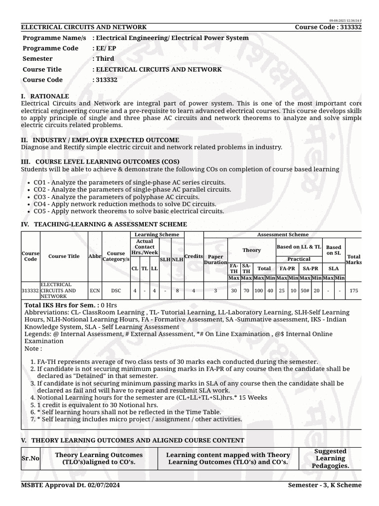 Electrical Circuits Syllabus 313332 | PDF | Electrical Impedance | Ac Power