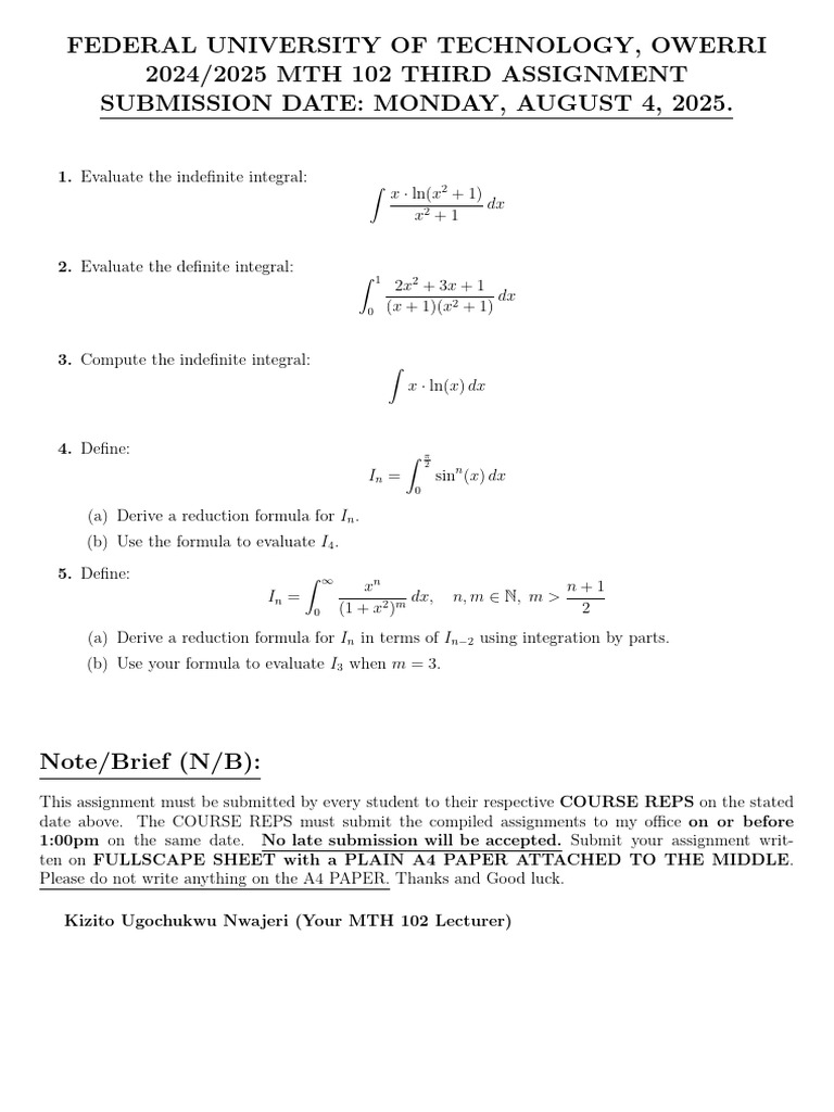 MTH 102 Third Assignment | PDF